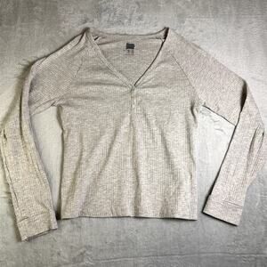 NWOT Y2K Love To Lounge Ribbed Knit Henley Women's M Gray Twilight Cozy Grunge